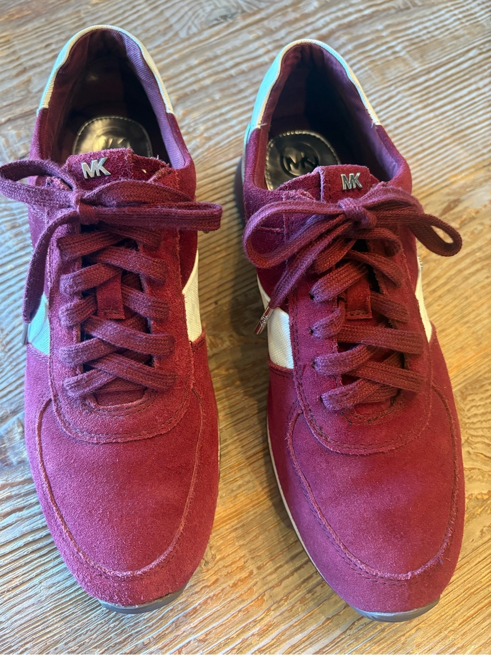 Michael Kors Women's Maroon/Burgundy Suede Sneakers with White Accent